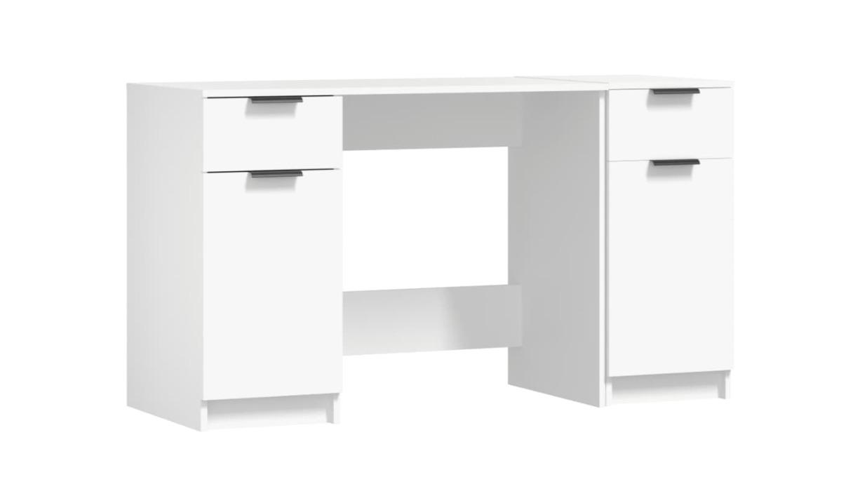 vidaXL Engineered Wood White Desk with Side Cabinet