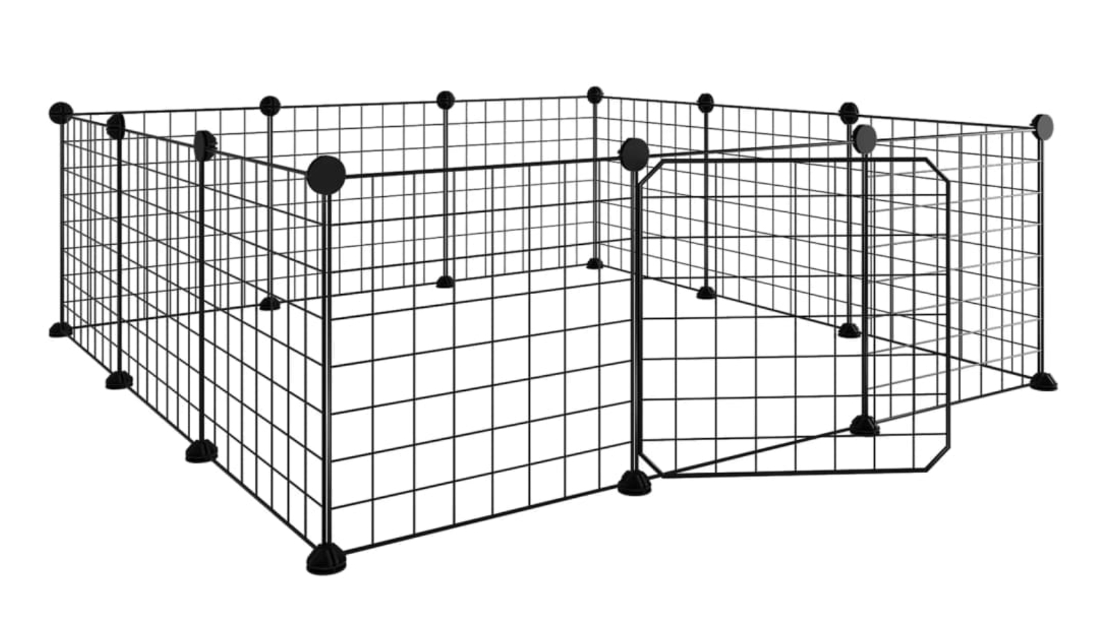 vidaXL 12-Panel Steel Black Pet Cage with Door - 4.3cm
