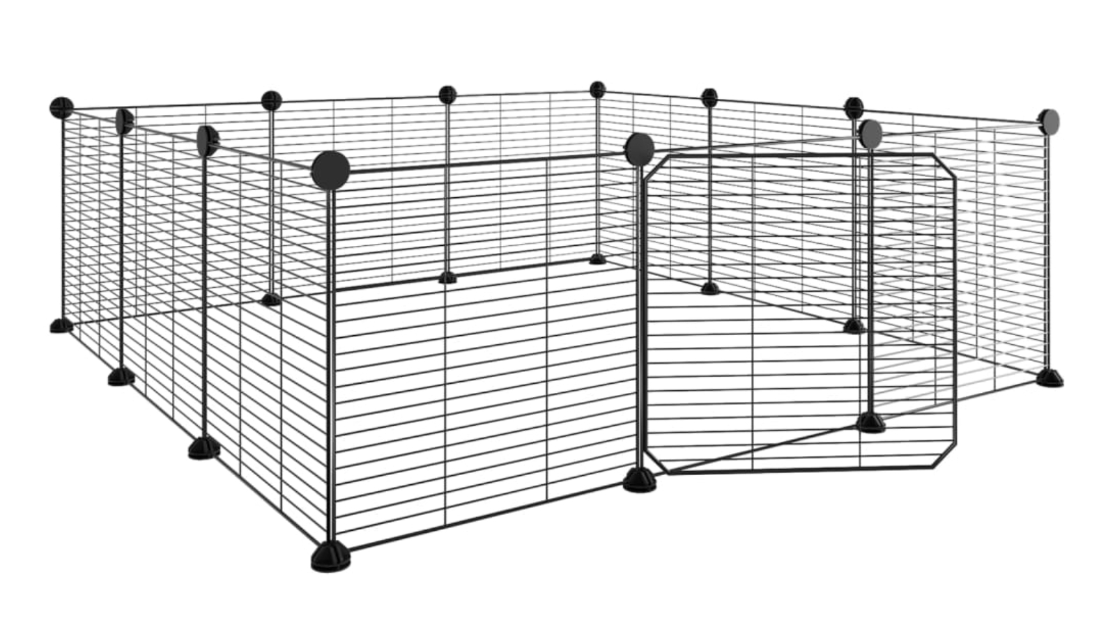 vidaXL 12-Panel Steel Black Pet Cage with Door - 1.5cm