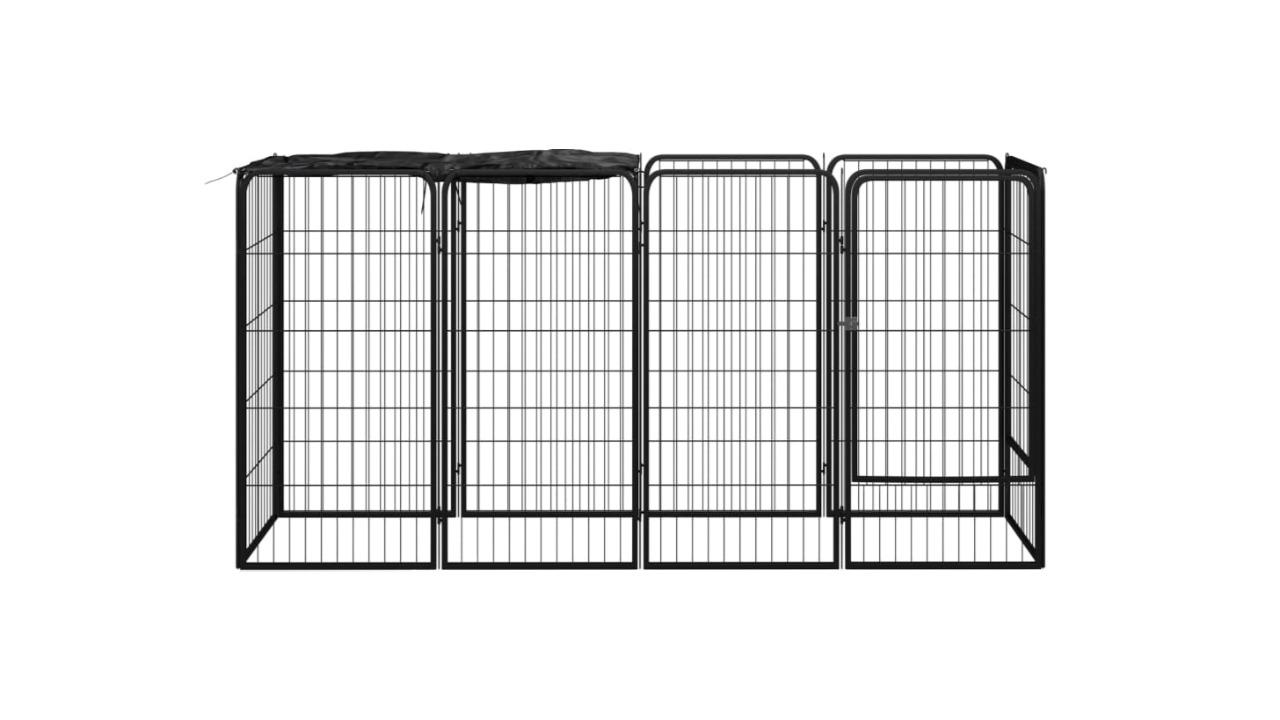 vidaXL Black 10-Panel Dog Playpen - 200 x 50 x 100cm