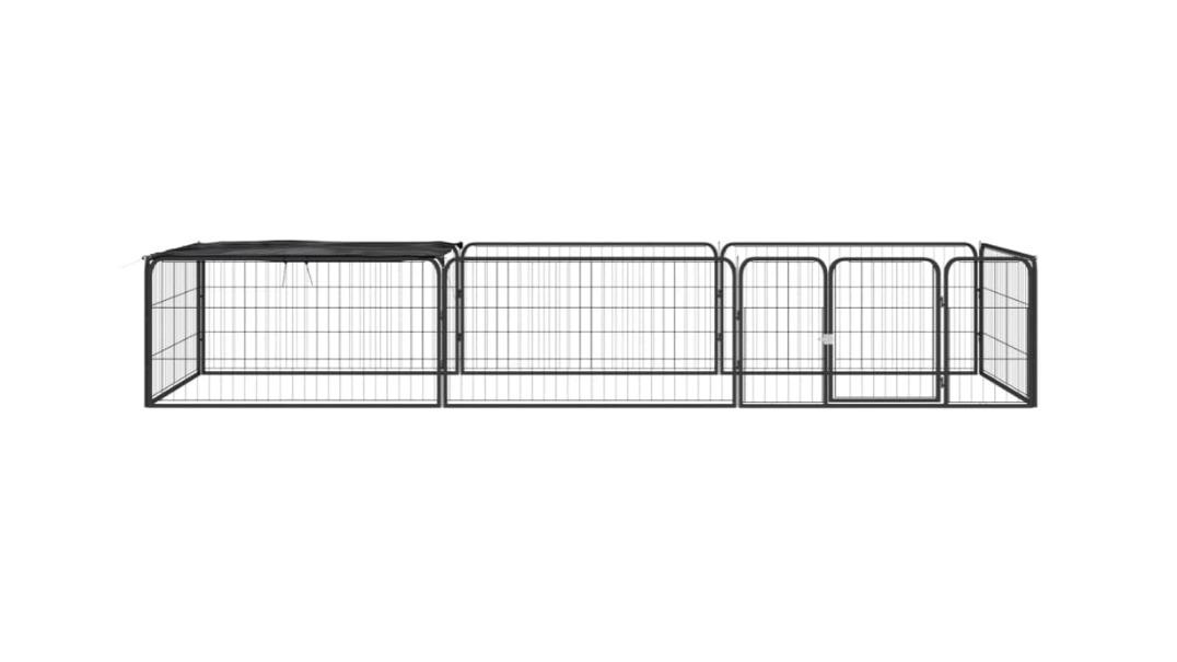 vidaXL Powder-coated Steel  Black 8-Panel Dog Playpen - 300 x 100 x 50cm