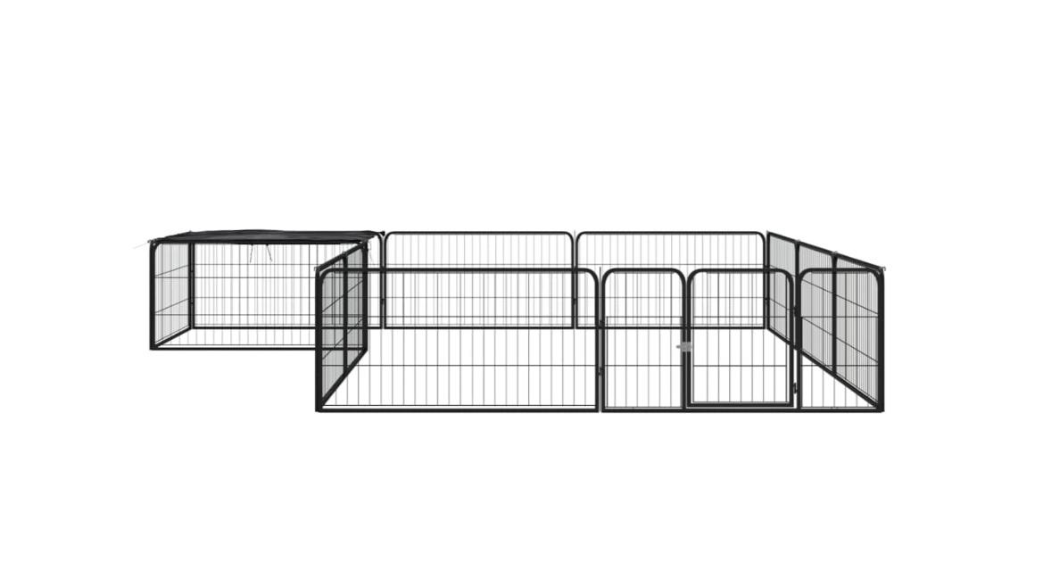 vidaXL Black 12-Panel Dog Playpen - 300 x 300 x 50cm