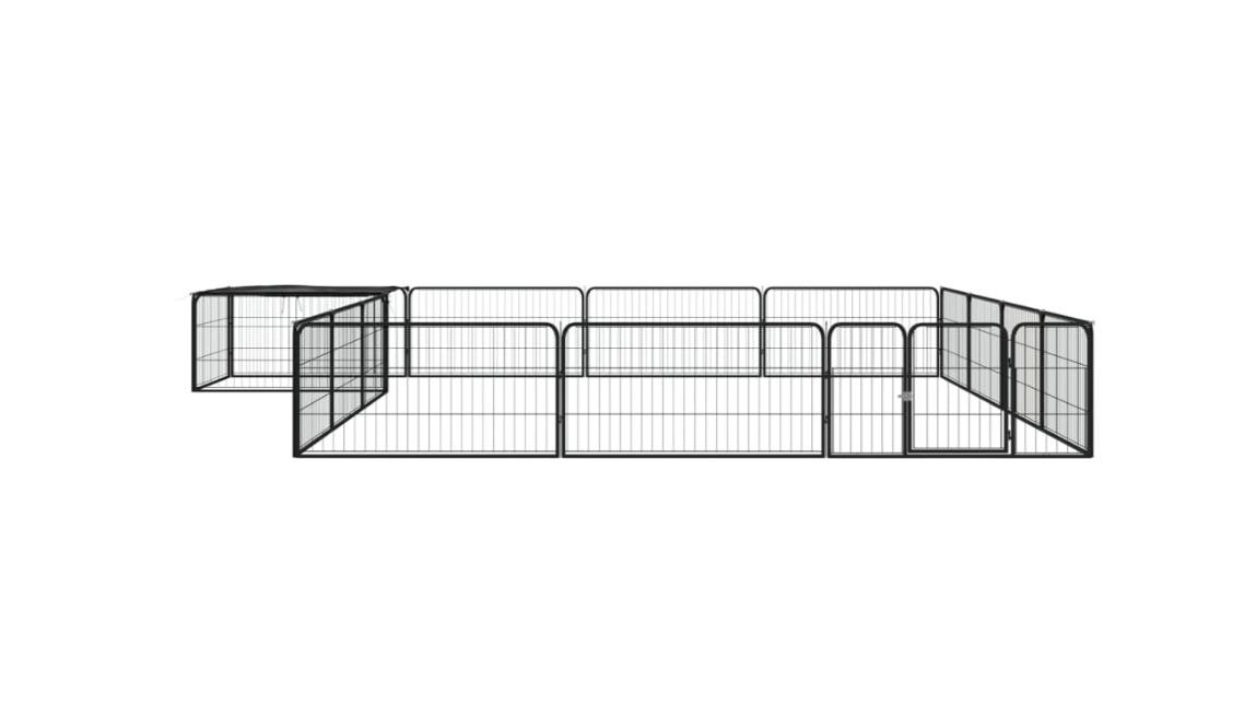 vidaXL Black 16-Panel Dog Playpen - 400 x 400 x 50cm