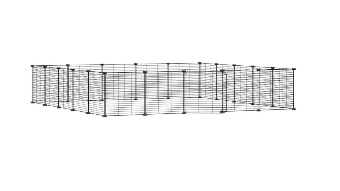 vidaXL Powder-Coated Steel Black 20-Panel Pet Cage with Door - 35 x 35cm 