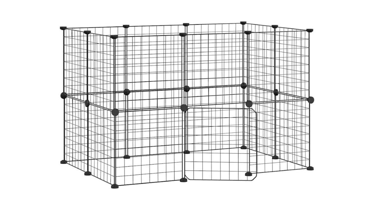 vidaXL Black 35 x 35cm Grid Steel 20-Panel Pet Cage with Door - 4.3cm 