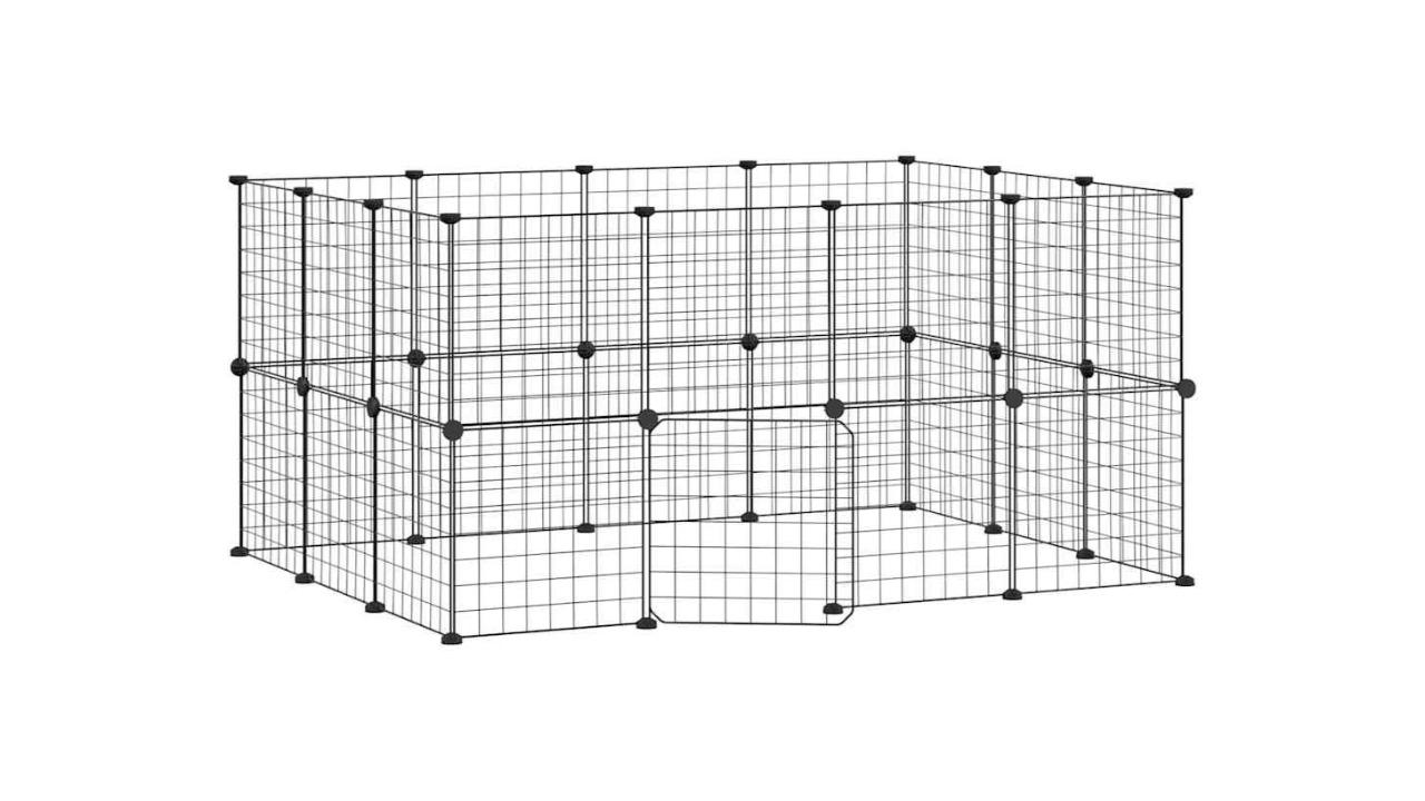 vidaXL Powder-Coated Steel Black 28-Panel Pet Cage with Door - 35 x 35cm 