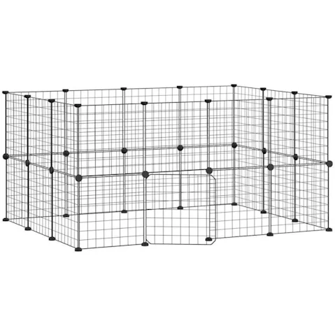 vidaXL Powder-Coated Steel Black 28-Panel Pet Cage with Door - 35 x 35cm