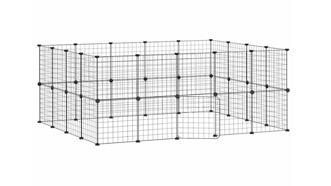vidaXL Black Steel 36-Panel Pet Cage with Door No Top Panel - 35x35 cm 