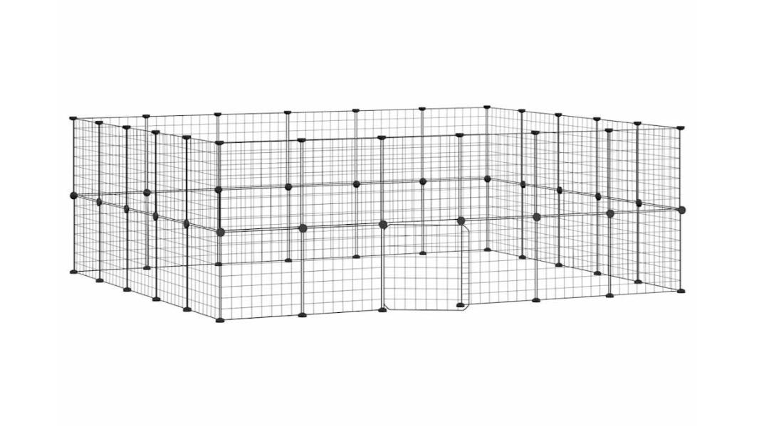 vidaXL Black Steel 35 x 35cm Grid 44-Panel Pet Cage with Door - 4.3 cm 
