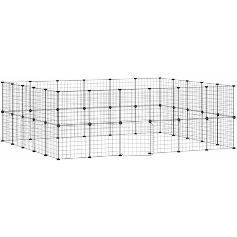 vidaXL Black Steel 35 x 35cm Grid 44-Panel Pet Cage with Door - 4.3 cm