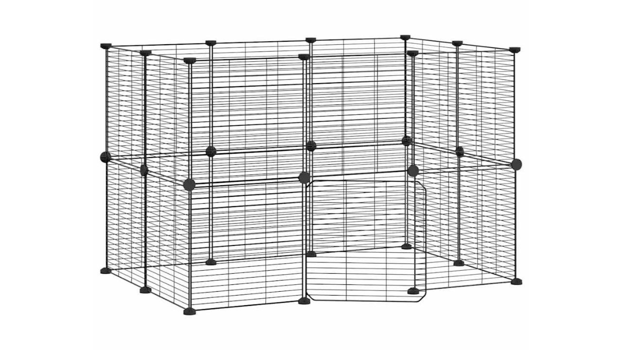 vidaXL Black Steel 20-Panel Pet Cage with Door No Top Panel - 35 x 35cm 