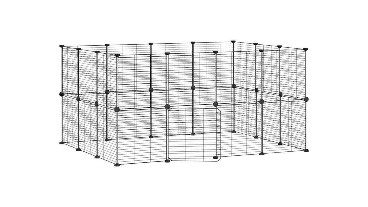 vidaXL Black Steel 28-Panel Pet Cage with Door - 35 x 35cm 