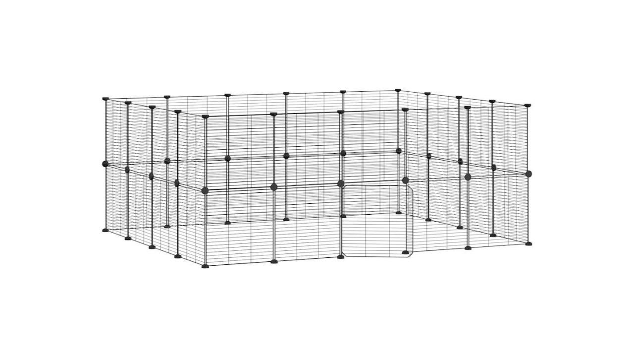 vidaXL Powder-Coated Black Steel 36-Panel Pet Cage with Door No Top Panel - 35 x 35cm 