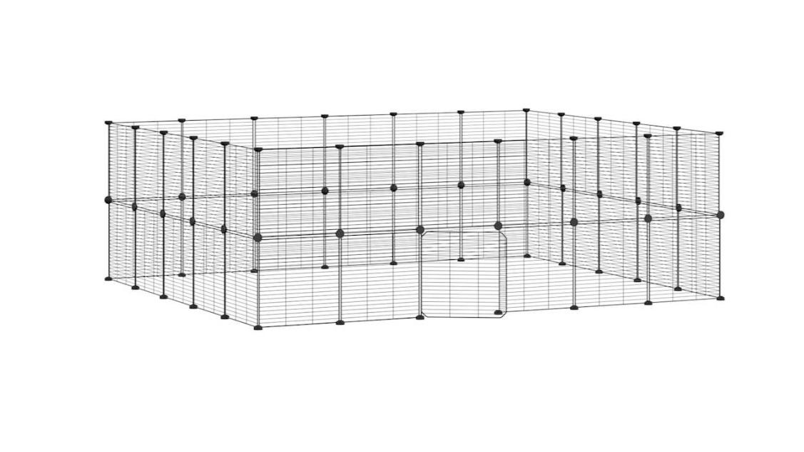 vidaXL Black Steel 44-Panel Pet Cage with Door - 35 x 35cm 