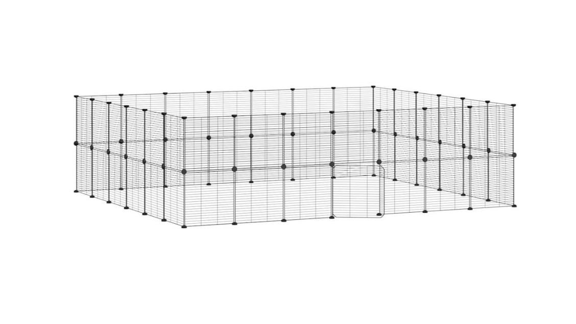 vidaXL Black Steel 52-Panel Pet Cage with Door No Top Panel - 35 x 35cm 