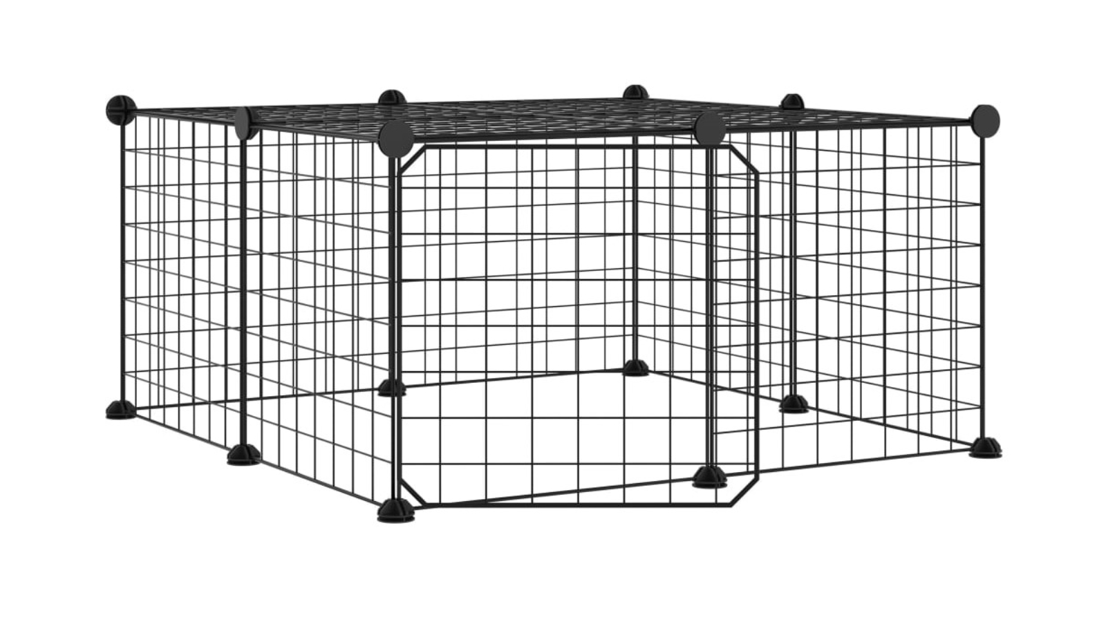 vidaXL 12-Panel Steel Black Dog Cage with Door - 4.3cm