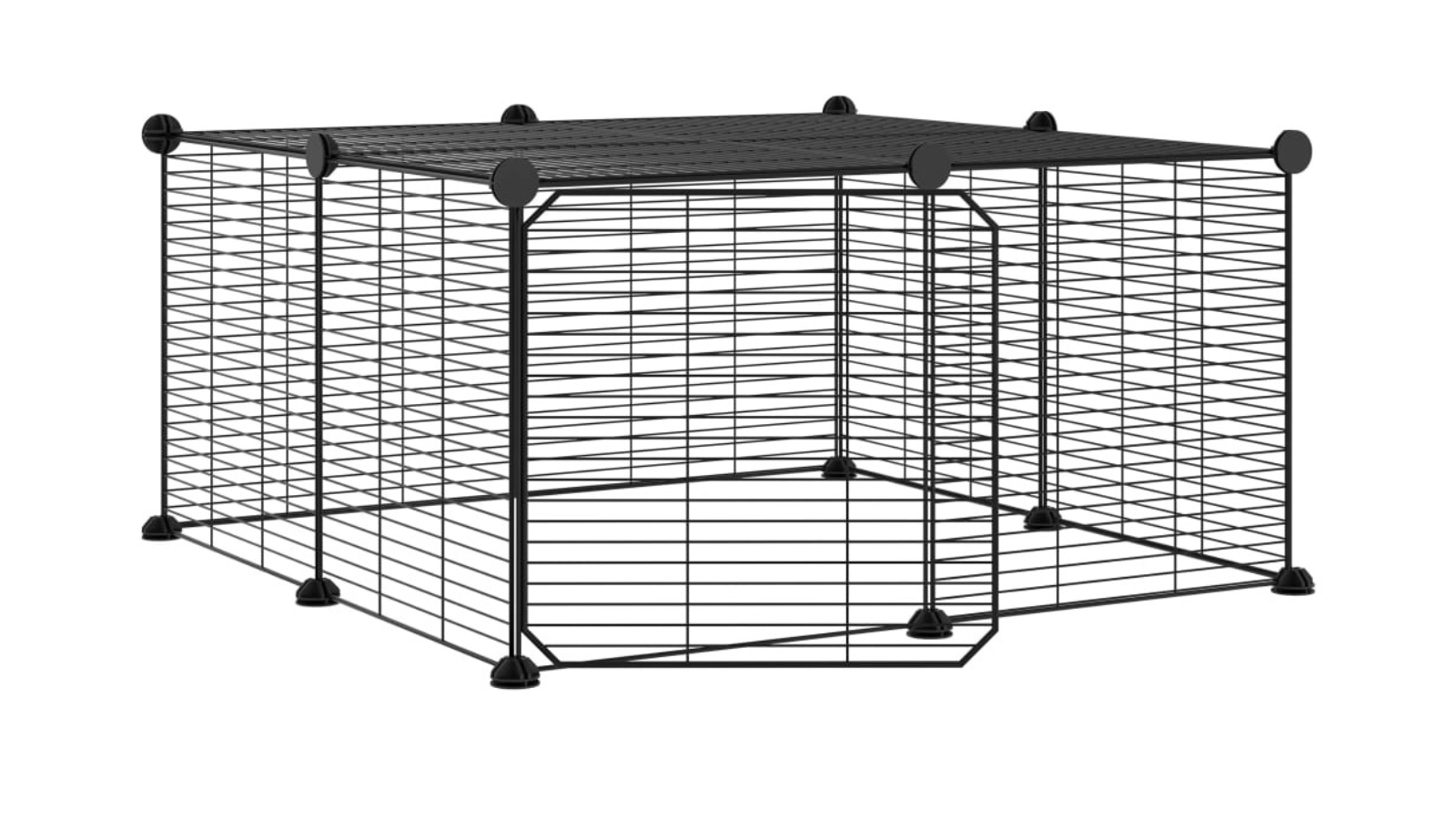 vidaXL 12-Panel Steel Black Dog Cage with Door - 1.5cm