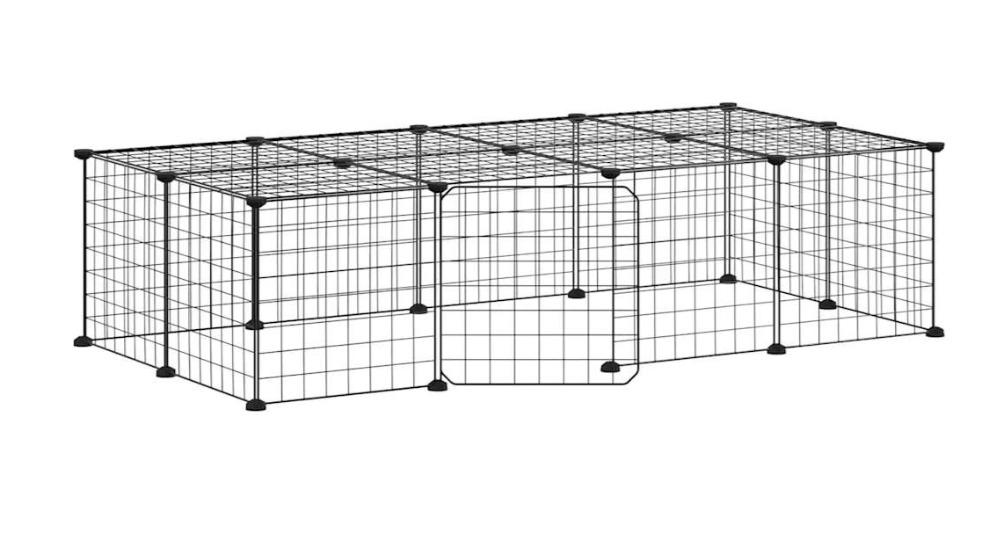 vidaXL Black Steel 20-Panel Pet Cage with Door and Top Panel - 35 x 35cm 