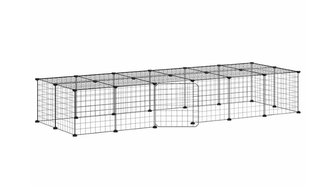vidaXL Powder-Coated Steel Black 28-Panel Pet Cage with Door and Top Panel - 35 x 35cm 
