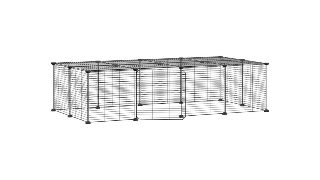 vidaXL Powder-Coated Black Steel 20-Panel Pet Cage with Door and Top Panel - 35 x 35cm 