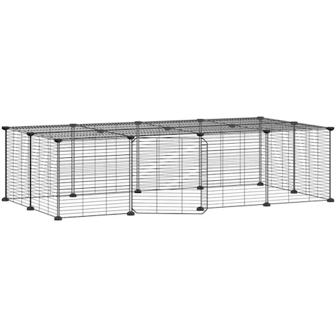 vidaXL Powder-Coated Black Steel 20-Panel Pet Cage with Door and Top Panel - 35 x 35cm