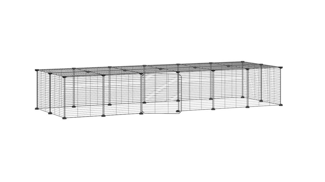 vidaXL Black Steel 28-Panel Pet Cage with Door and Top Panel - 35 x 35cm 
