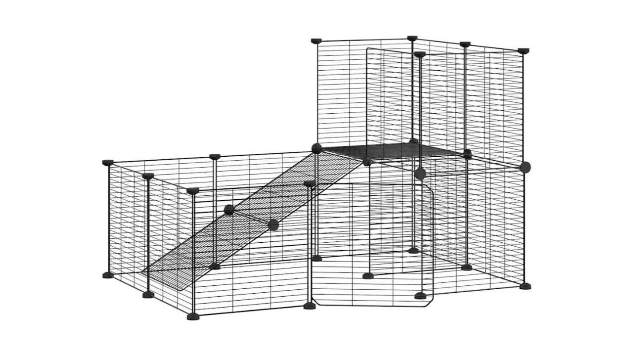 vidaXL Black 35 x 35cm Grid Steel 20-Panel Pet Cage with Door - 1.5cm 