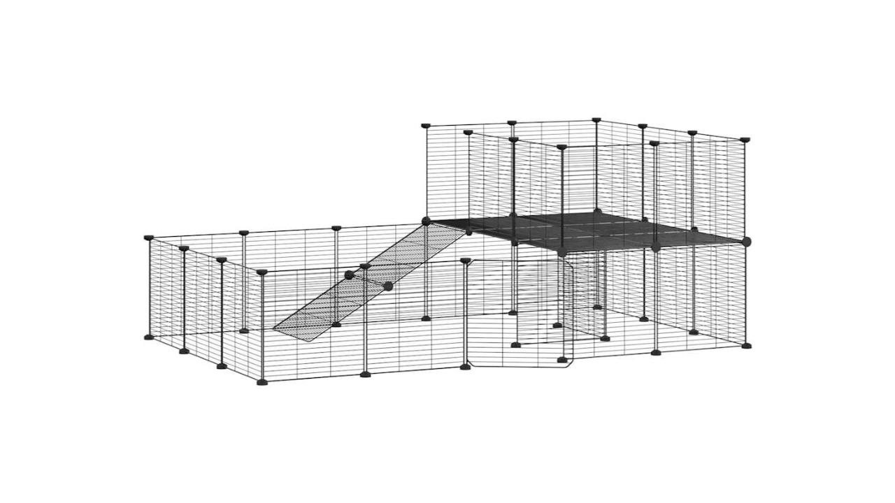 vidaXL Powder-Coated Black Steel 36-Panel Pet Cage with Door - 35 x 35cm 
