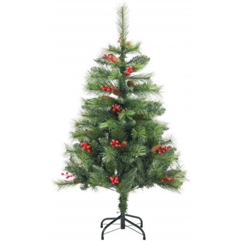 vidaXL 120cm Artificial Hinged Christmas Tree with Cone and Berries - Green
