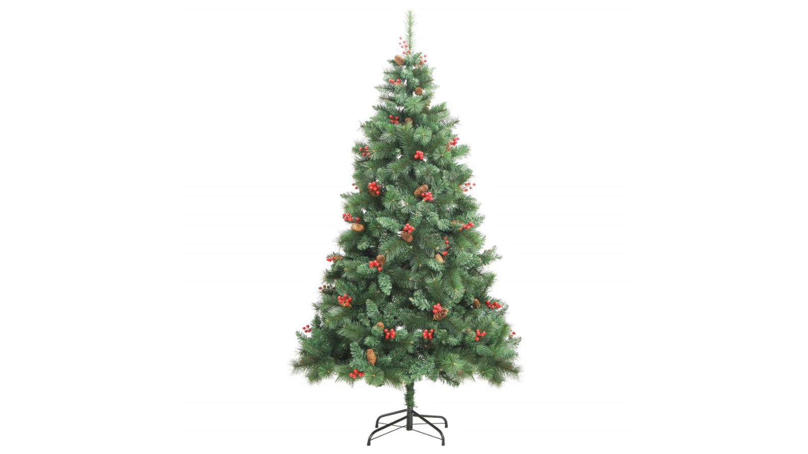 vidaXL Green Artificial Hinged Christmas Tree with Cones and Berries - 180cm