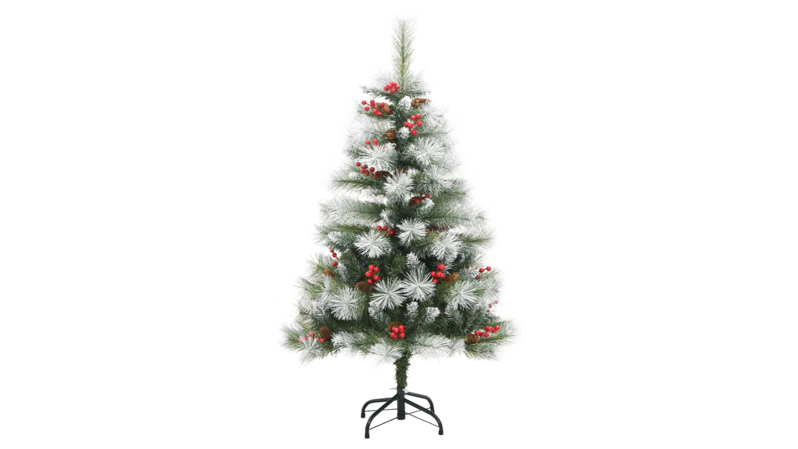 vidaXL White Artificial Hinged Christmas Tree with Cones and Berries - 150cm