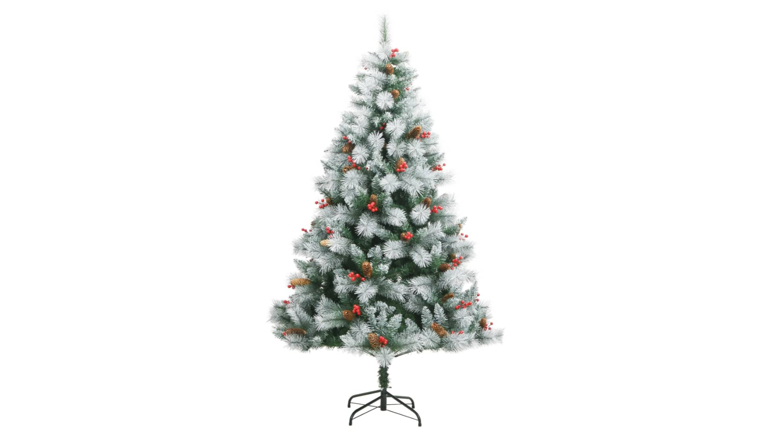 vidaXL White Artificial Hinged Christmas Tree with Cones and Berries - 180cm