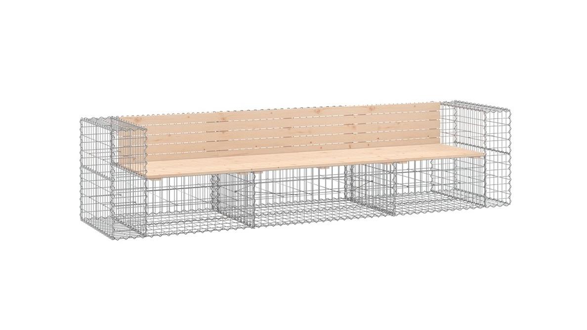 vidaXL Solid Pine Wood Gabion Design 287 x 71 x 65.5cm Garden Bench