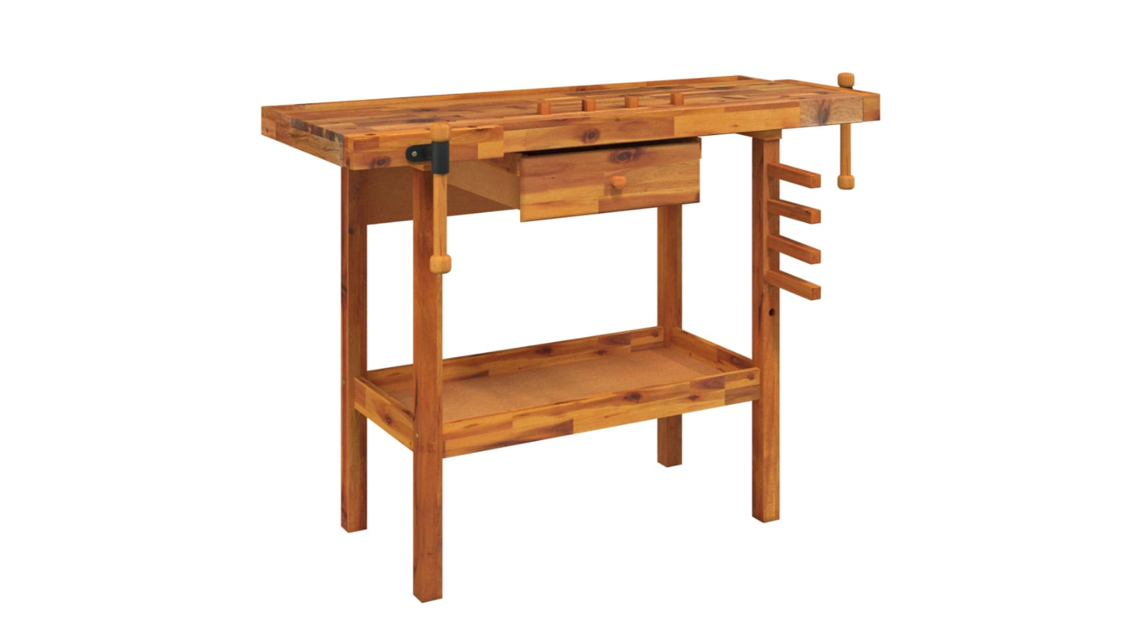 vidaXL Solid Wood Acacia Workbench with Drawer and Vice - 124 x 52 x 83cm