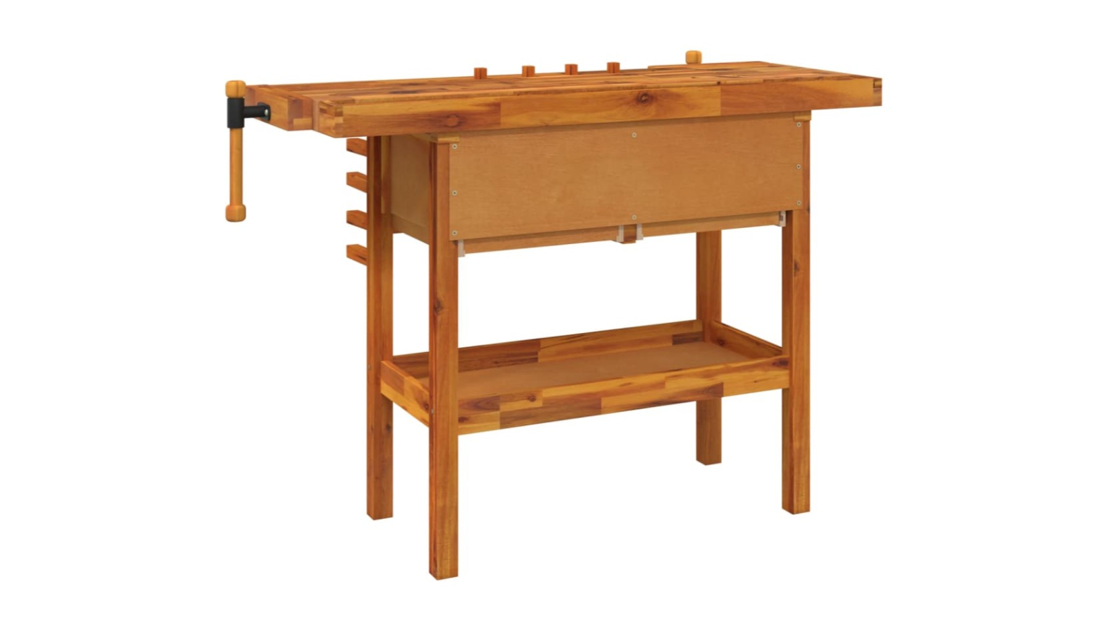 vidaXL Solid Wood Acacia Workbench with 4 Drawer and Vice 124 x 52 x 83cm Harvey Norman