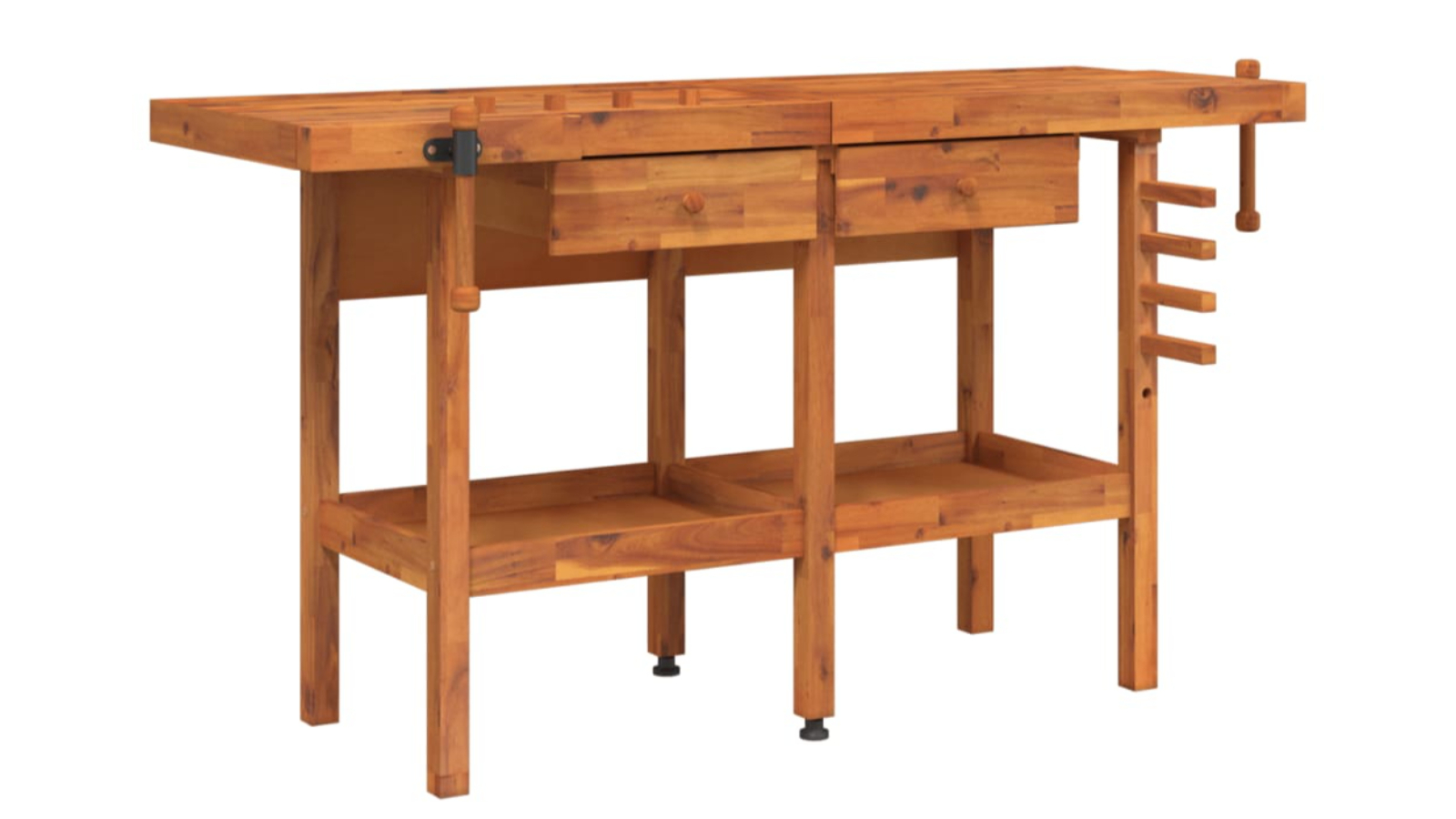 vidaXL Solid Wood Acacia Workbench with Drawer and Vice - 162 x 62 x 83cm