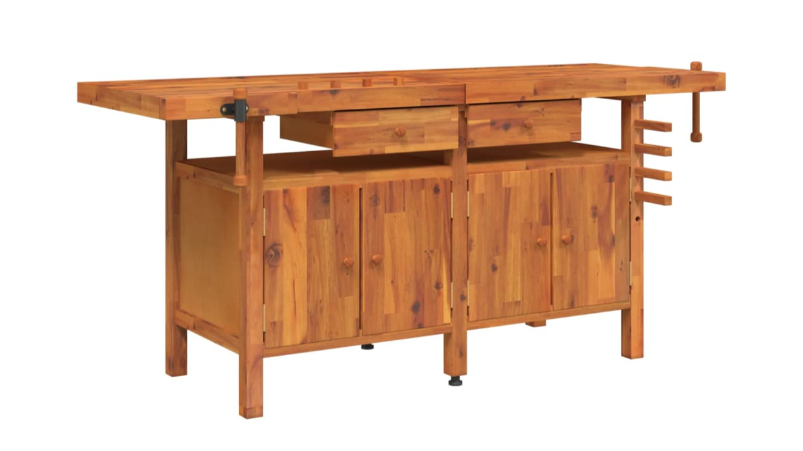 vidaXL Solid Wood Acacia Workbench with Drawer and Vice - 192 x 62 x 83cm 