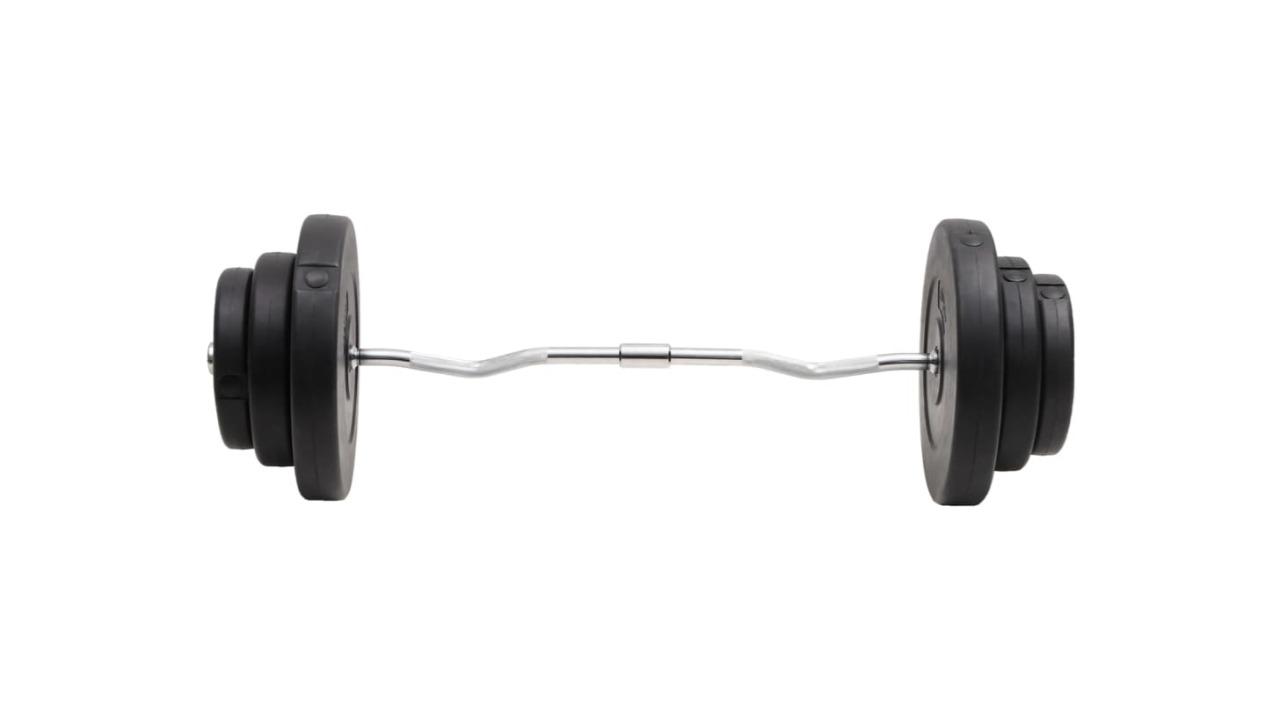 vidaXL Chrome Plated Steel Curl Barbell with Plate 60kg 