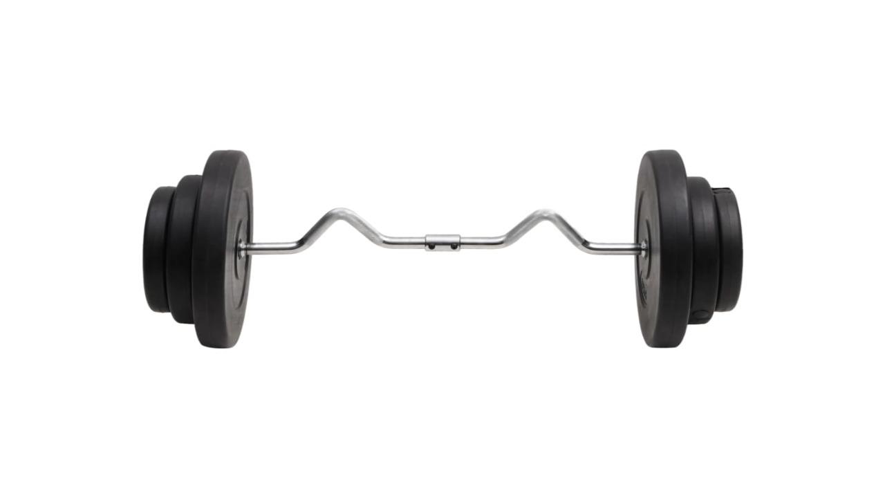 vidaXL Steel Curl Barbell with Plate 60kg