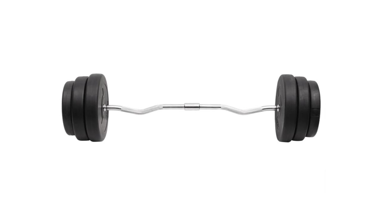 vidaXL Chrome Plated Steel Curl Barbell with Plate 90kg