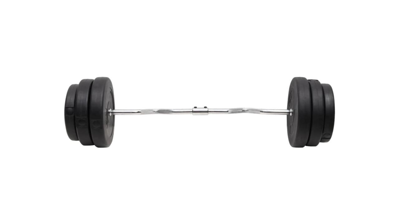 vidaXL Steel Curl Barbell with Plate 90kg