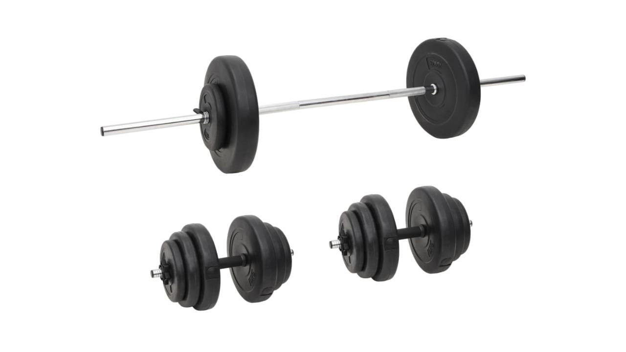 vidaXL Chrome Plated Steel Barbell and Dumbbell with Plate 60kg