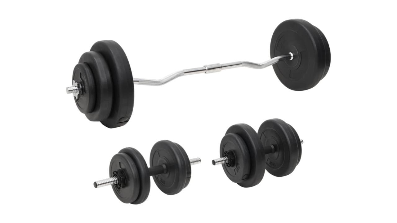 vidaXL Steel Barbell and Dumbbell with Plate 60kg