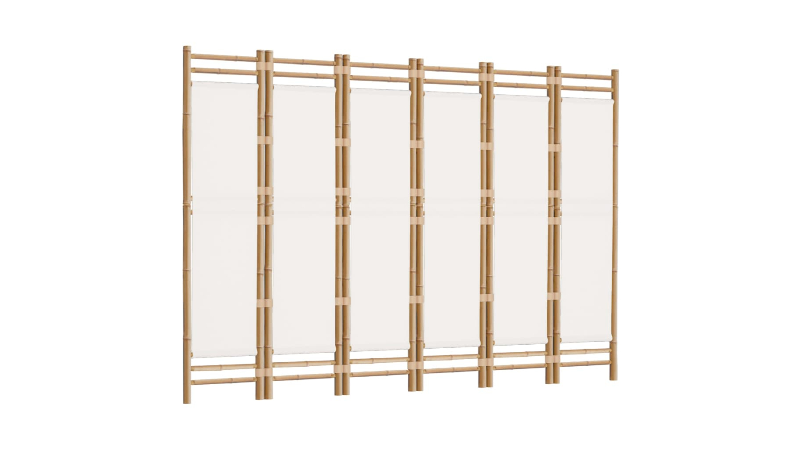 vidaXL 6-Panel Cream/White Bamboo and Canvas Folding Room Divider