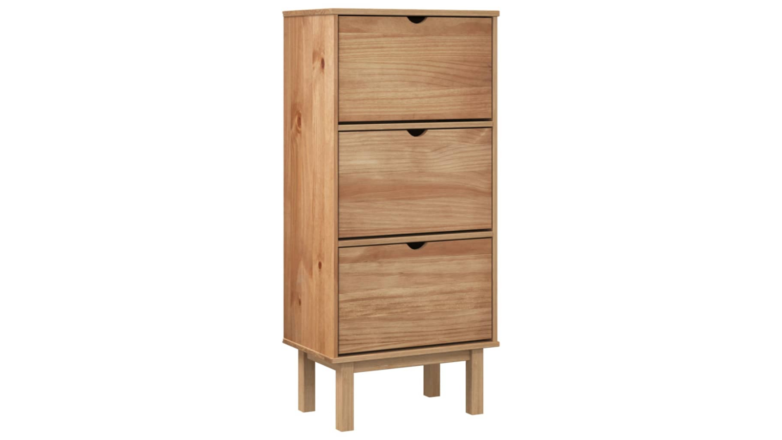 vidaXL Solid Pine Wood OTTA Brown Shoe Cabinet with 3-Drawer