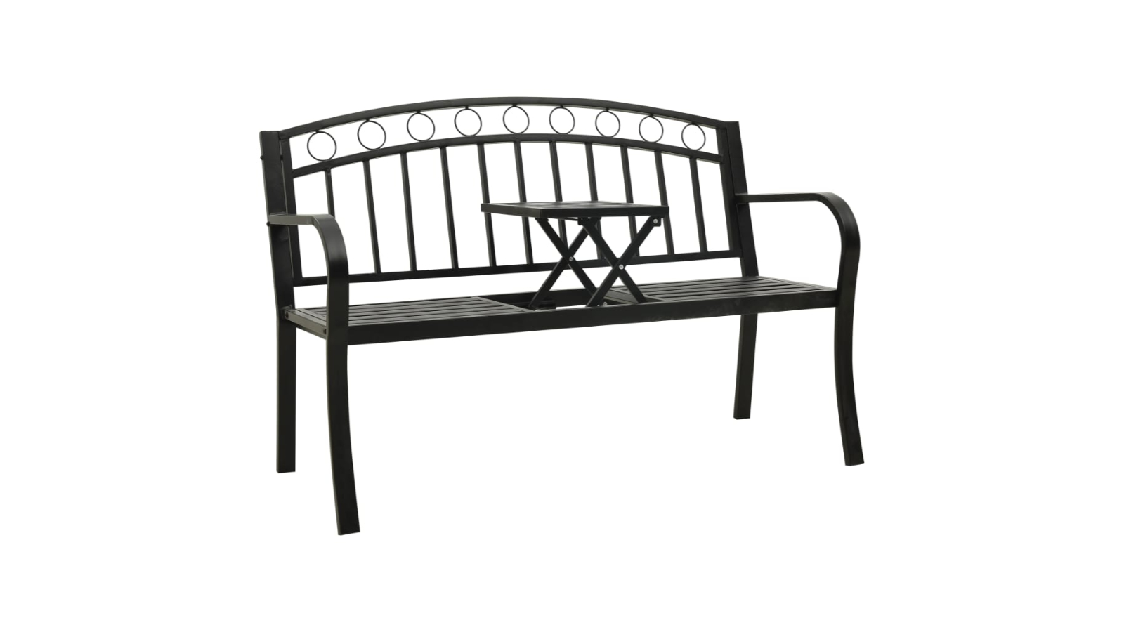 vidaXL Black Steel 120cm Garden Bench with Table