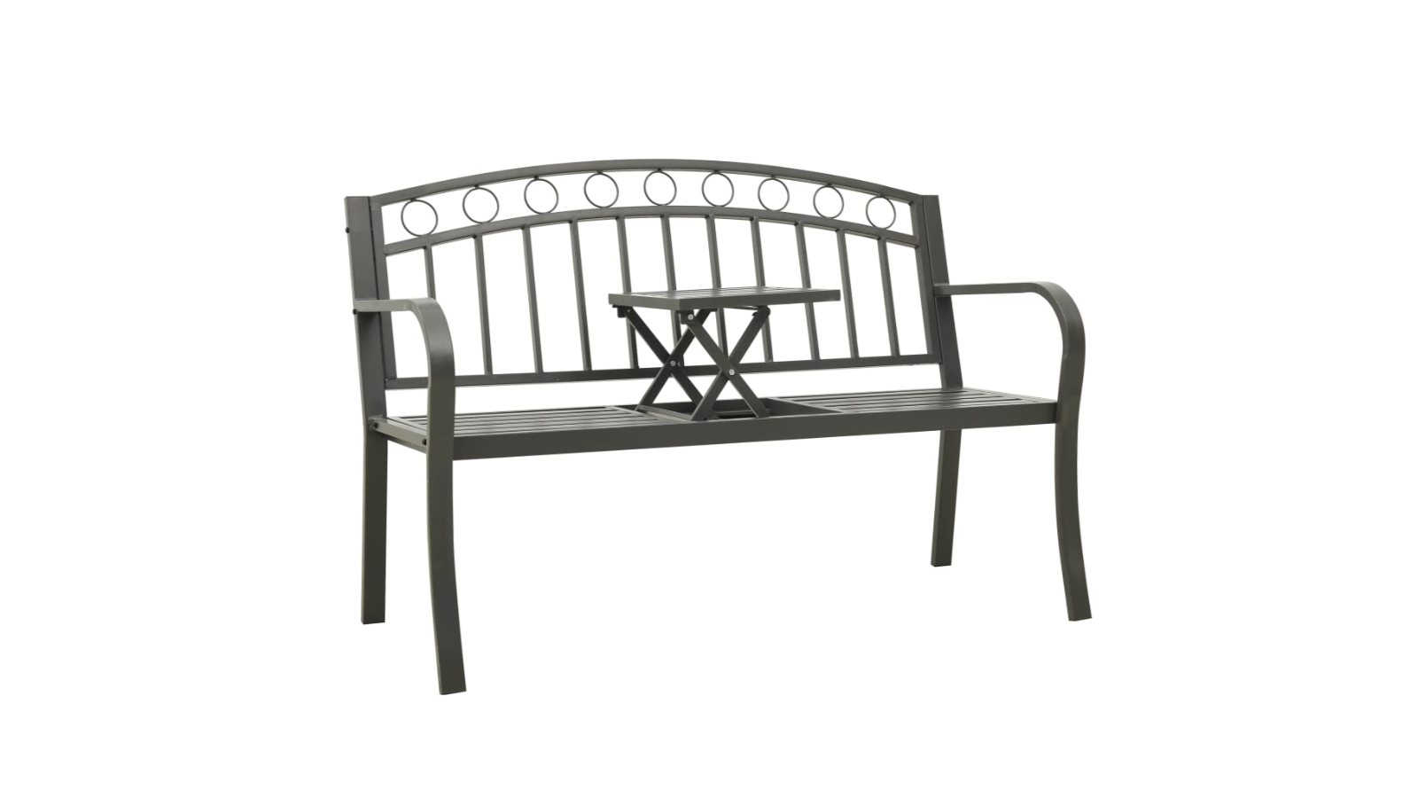 vidaXl Grey Steel 120cm Garden Bench with Table
