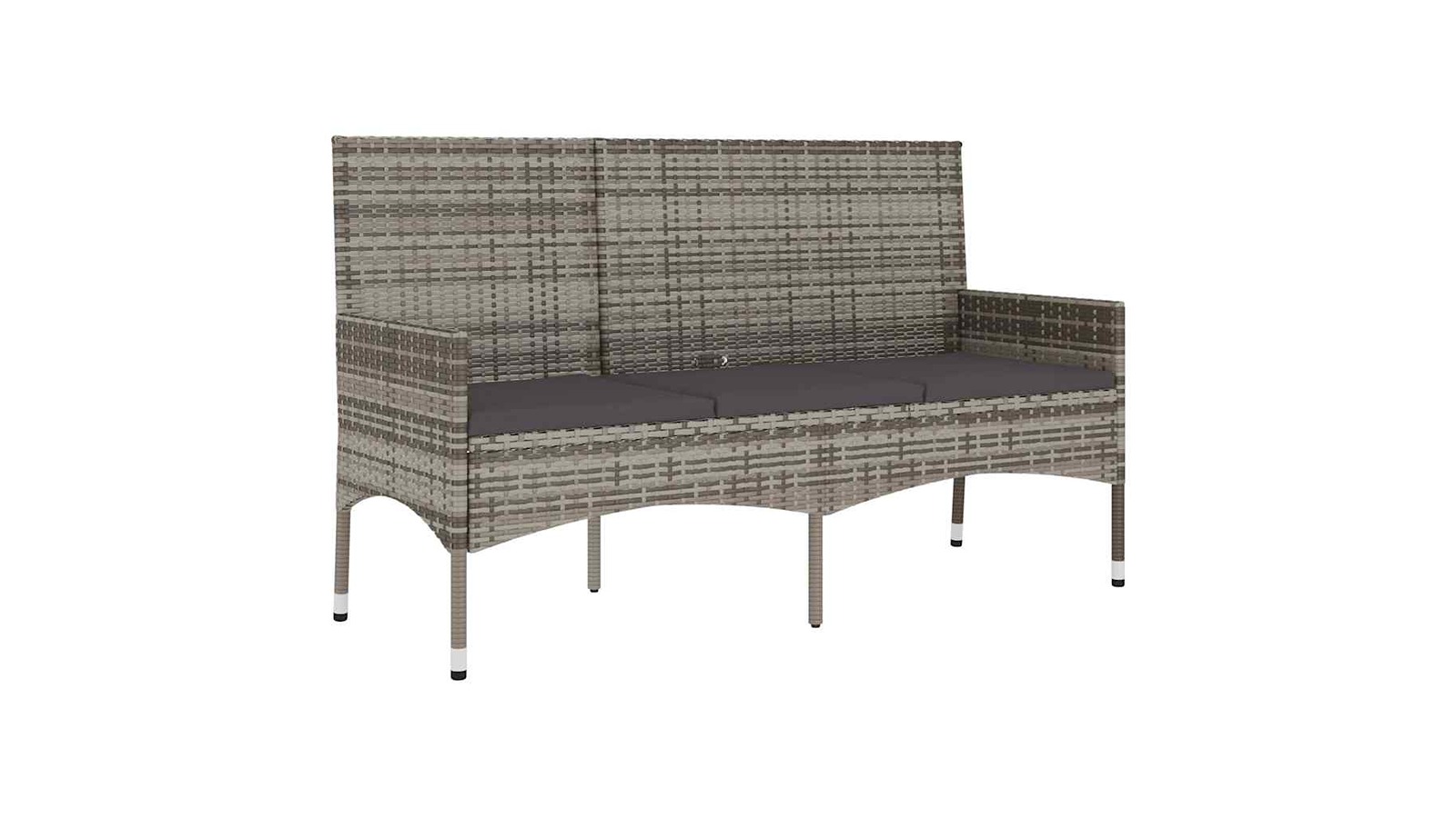 vidaXL 3-Seater Grey Poly Rattan Garden Bench with Cushion