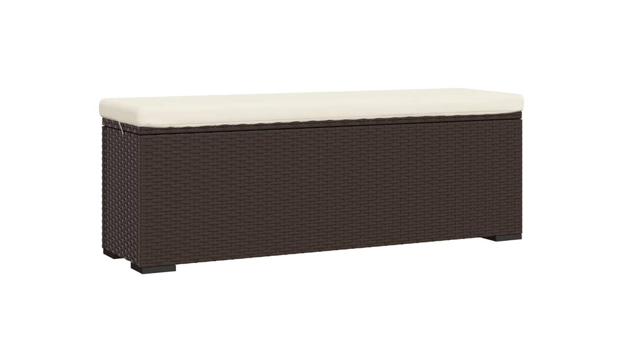 vidaXL Brown Poly Rattan 110 x 30 x 40cm Ottoman Bench with Cushion
