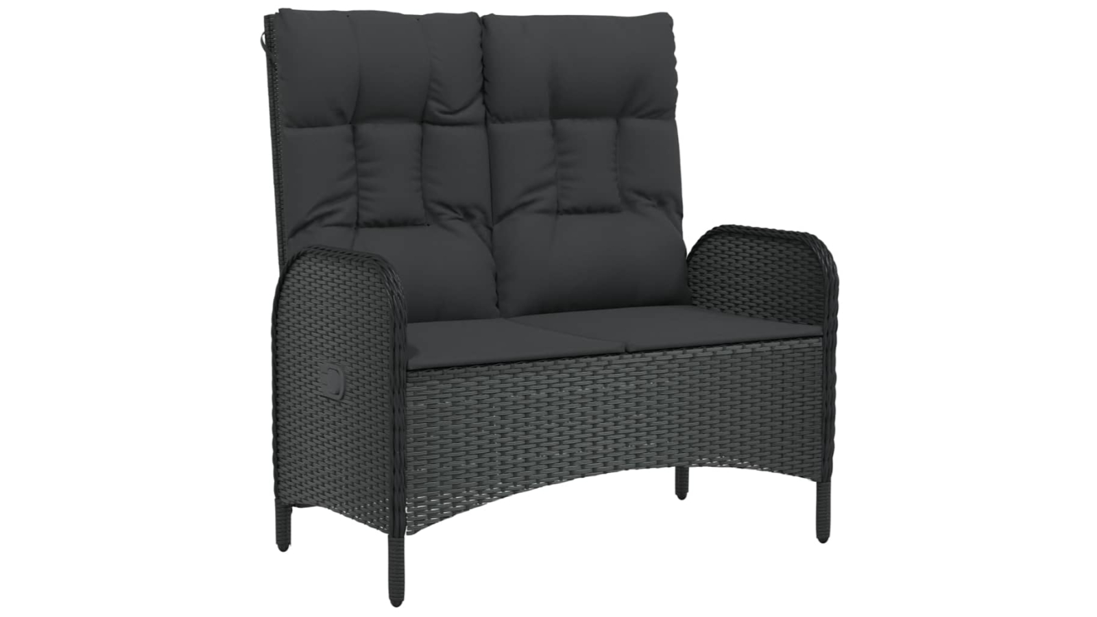 vidaXL Black Poly Rattan 107cm Reclining Garden Bench with Cushion
